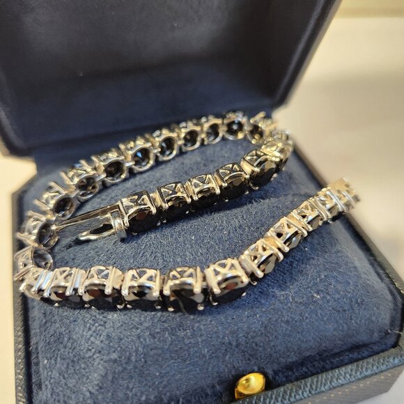 Retro 13.00ctw 925 Solid Silver Natural Black Spinel Tennis Bracelet 8" 20.10g - Picture 9 of 16